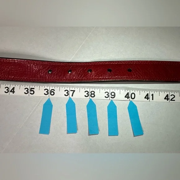 VTG Red Genuine Leather Fossil Brass Buckle Belt Size L 36-40” - Picture 5 of 16